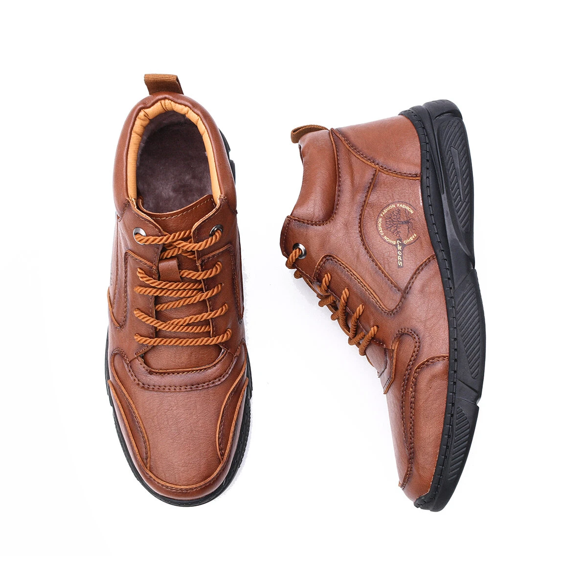 (image for) Men's High Top Boots Winter PU Leather Ankle Boots Fur Lined Warm Slip Resistant Waterproof Casual Shoes Outdoor Mountaineering Hiking Shoes